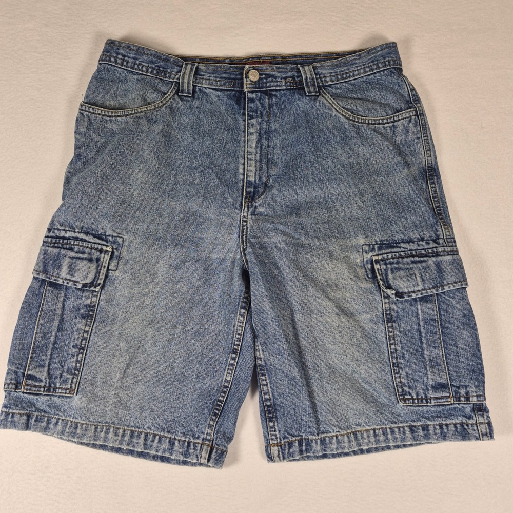 Y2k Faded Glory Denim Cargo Shorts Men's 34W Blue Medium Stone Wash Cotton